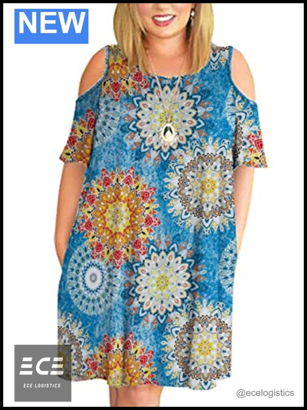 Plus Size Swing T-Shirt Dress with Pockets Crew Neck Short Sleeve Casual